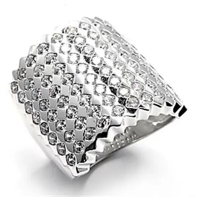 Ladies Wide Ring Cz Band Silver Rhodium Cocktail Studded Statement New X005 • £18.99