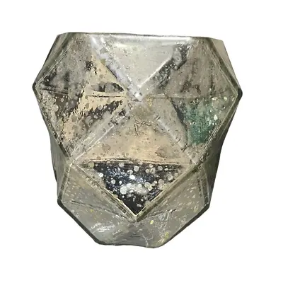 West Elm Decorative Glass Geometric Faceted Silver Mercury Glass Vase Jar Bowl • $29.99