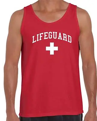 Printed Men's Lifeguard Beach Mens T-shirt Safety Pool Staff RED TANK TOP • $14.99