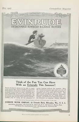 $17.99 • Buy 1915 Evinrude Rowboat Canoe Motors Woman Motorboat Driver Vintage Print Ad CO1