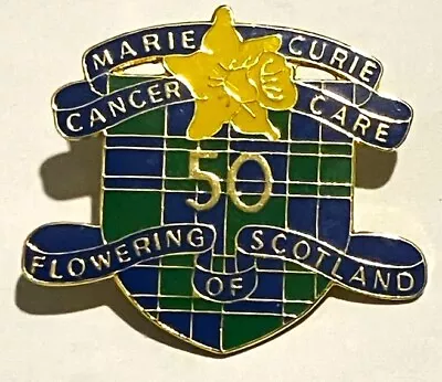 Marie Curie Cancer Care Flowering Scotland Enamel Charity Badge  Tartan Daffodil • £4.50