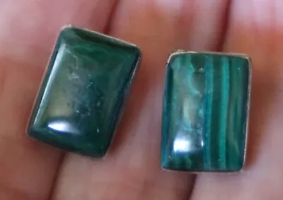 Vintage Estate 925 Sterling Silver Rectangle Real Malachite Post Earrings • $7.99