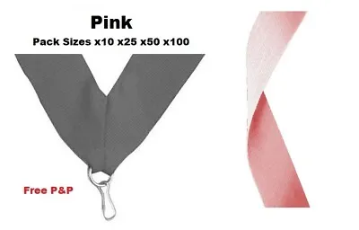 PINK MEDAL RIBBONS LANYARDS WITH CLIP 22mm WOVEN PACKS OF 10/25/50/100 • £30
