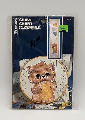 Vogart Stamped Cross Stitch Kit BABY BEAR GROW CHART W/BALLOONS NIP • $6.99