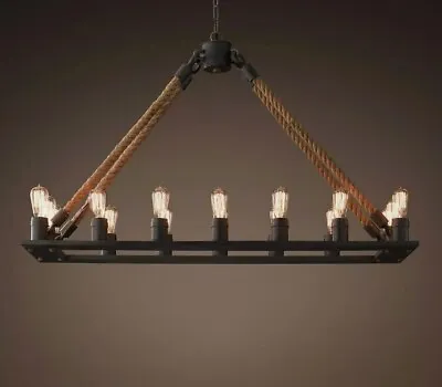 Restoration Hardware Rope Filament Rectangular Chandelier Light - Real RH • $679.95