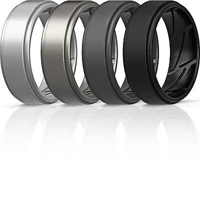 ThunderFit Silicone Wedding Rings For Men Airflow Grooves 8mm Wide (4 Pack) • $14.99