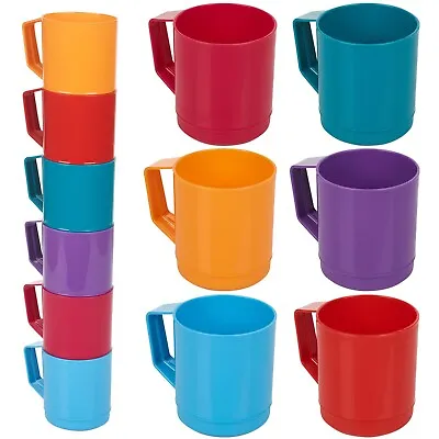 6 Set 260ml Plastic Mug Tumbler Cup & Handle Party BBQ Microwave Dishwasher Safe • £7.49