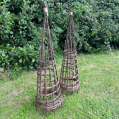 Rustic Spiral Willow Garden Obelisk 1.2m Climbing Plant Support Trellis Set Of 2 • £31.99