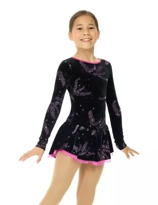 NEW MONDOR Pink Delphinium Glitter Velvet Figure Skating Dress 12934 Adult Small • $111.99