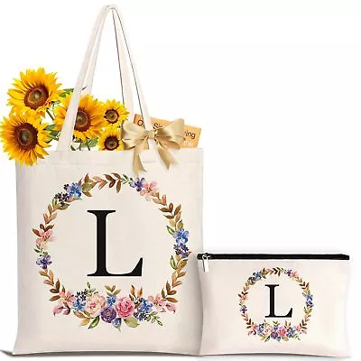Initial Canvas Tote Bag Monogrammed Gift For Birthday Bridal Shower Wedding • $15.30