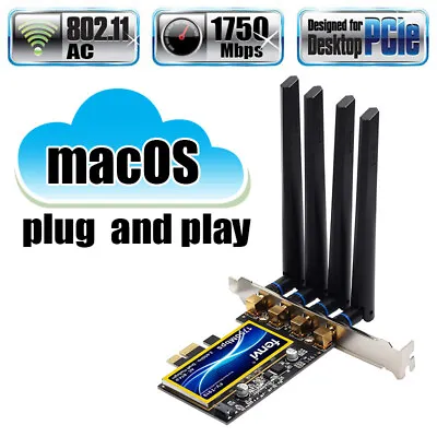 Fenvi T919 MacOS Hackintosh PCI-E WiFi Card Wifi Adapter Bluetooth4.0 BCM94360CD • £38.39