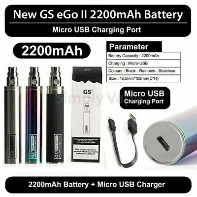 2x Pack Of GS EGO 2200mAh Prime Battery Packs With Micro USB Charger (Authentic) • £3.49