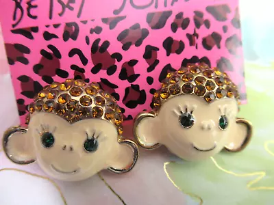 Betsey Johnson Playful Monkey Crystal Rhinestone Enamel Earrings Nwt • $18.95