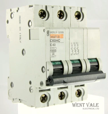 £34.95 • Buy Merlin Gerin Multi 9 - C60HC340 - 40a Type C Triple Pole MCB Used