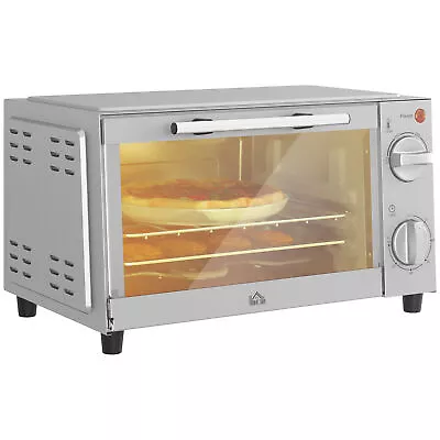 HOMCOM Mini Oven 9L Countertop Electric Grill W/ Temp Timer Control 750W Silver • £36.99