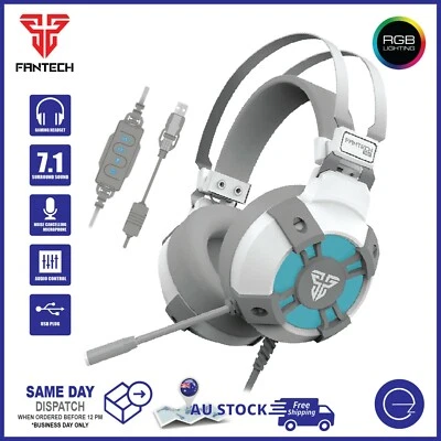 $49 • Buy Fantech USB Gaming Computer Headset Noise-Cancel Mic 7.1 Sound RGB PC Headphone