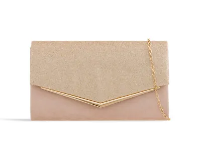 £11.99 • Buy Women's Shiny Glitter Envelope Clutch Handbag Shoulder Bag Evening Wedding Purse