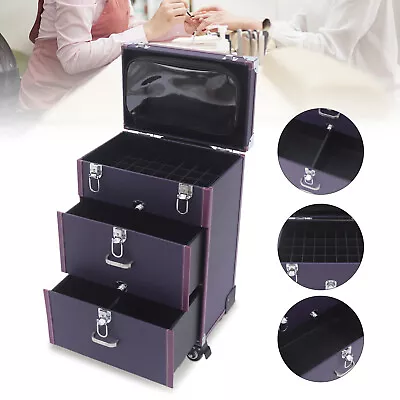 Makeup Train Case Rolling Makeup Trolley Case Nail Polish Organizer W/4 Wheels • $79