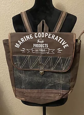 Marine Cooperative Vintage Style Canvas Backpack Tote Bag Boho Grunge • $31.88