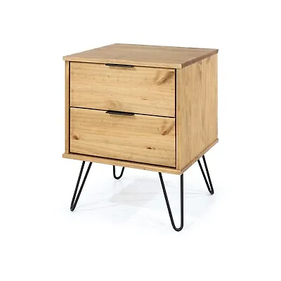 £79 • Buy Driftwood Scandi Antique Waxed Two Drawer Bedside Table Cabinet Hairpin Legs