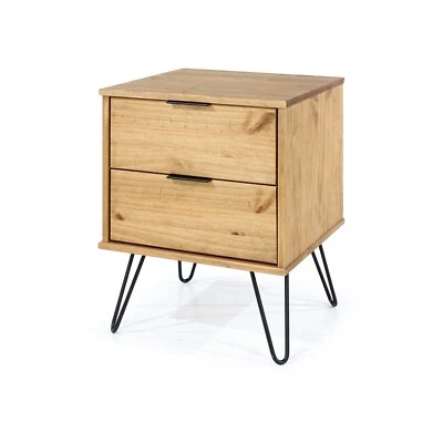 £79 • Buy Driftwood Scandi Antique Waxed Two Drawer Bedside Table Cabinet Hairpin Legs