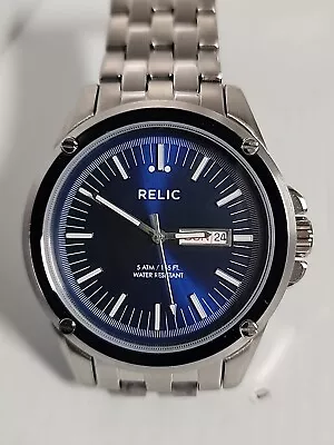 New Relic ZR12080 Men's Watch Analog Quartz Grey Stainless Steel Blue Dial (429) • $12