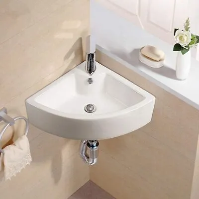 Small Basin Sink White Ceramic Small Modern Cloakroom Basin Wall Hung Corner • £25.90