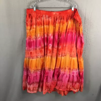 Liz & Me Skirt Womens 2X Plus Size Pink Orange Tie Dye Ombre Artsy Tiers Boho • $19.78