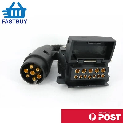 $39.95 • Buy CAR Trailer Adaptor Plug - 7 Pin Round Male Plug To 12 Pin Female Flat CARAVAN