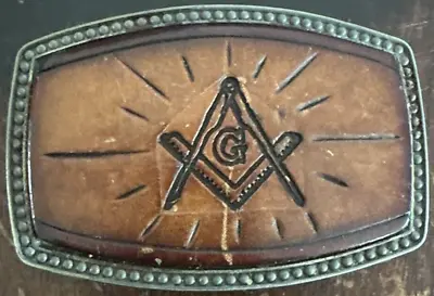 Vintage Free Mason Masonic Leather Insert Metal Belt Buckle Very Rare Piece • $24.99