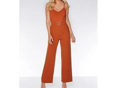 NEW Quiz - Rust V Neck Gold Buckle Palazzo Jumpsuit • £9.99