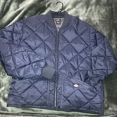 Dickies Diamond Quilted Puffer Bomber Jacket Full Zip Navy Blue Size XL • $25