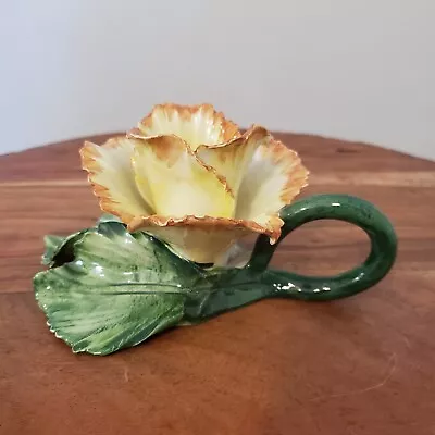 Vietri Daffodil Candlestick Holder Made In Italy 3  Tall Yellow Green Spring  • $25