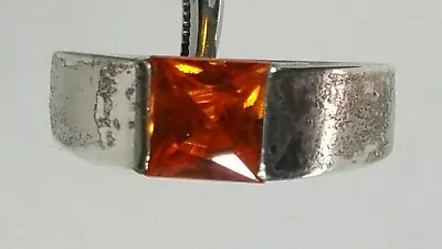 Sz 7+ DESIGNER KJ STERLING SILVER 925 FAUX MANDARIN ORANGE GARNET CZ RING  • $19.99