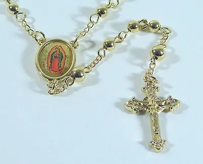 $19.99 • Buy Our Lady Guadalupe Rosary Necklace With Enamel Medal And Crucifix Cross 14K GPE