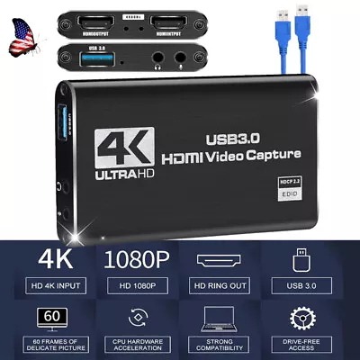 Video Game Capture Card 4K 1080P 60FPS USB 3.0 Capture Card For Streaming Work • $22.98
