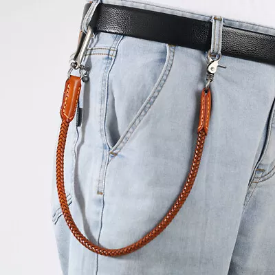 £11.27 • Buy Men Handmade Quality Leather Braided Motocycle Trucker Jeans Wallet Chain