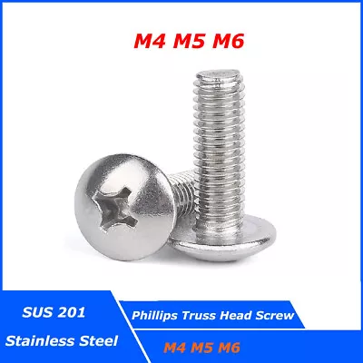 M3 M4 M5 M6 Phillips Truss Head Screws SUS201 Stainless Steel Machine Scew Bolts • $1.85