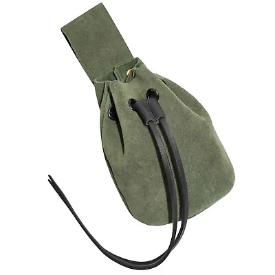 Medieval Leather Pouch Renaissance Drawstring Bag For Jewelry Accessory Green • $19.99
