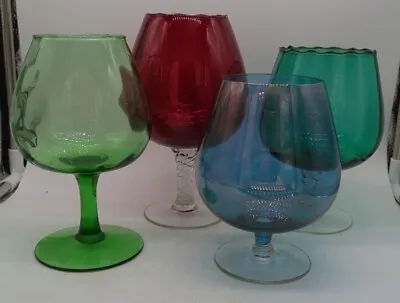 Vintage Set 4 Multi Colored Cognac Brandy Snifters 5-1/2 To 7-1/2 Inches Tall • $17.99