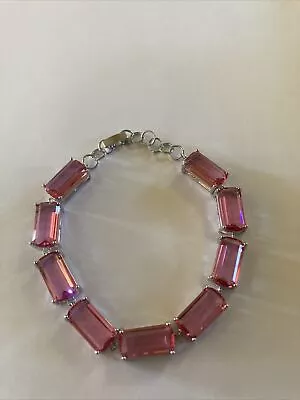 Pink Morganite Rectangles Silver Bracelet • $100