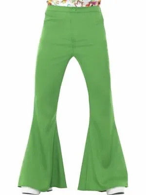 Mens 1960s 1970s Flares Adult Disco Flared Trousers Hippie Fancy Dress Green • £13.43