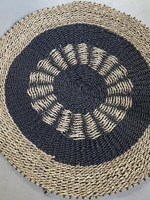 £17.90 • Buy Seagrass Woven Round Rug Zebra Black & White Beige African Hessian Jute Mat New