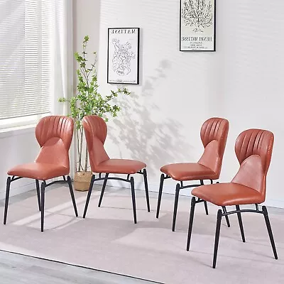 4pcs Retro Orange PU Leather Dining Chairs Black Metal Legs Dining Room Kitchen • $199.99
