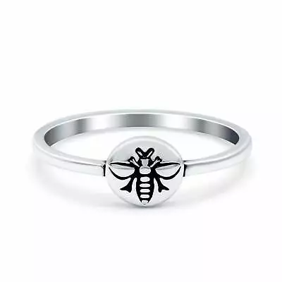 Midi Ring Bee Plain Band 6mm Oxidized Solid 925 Sterling Silver • $12.84