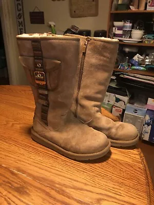 UGG Australia 1895 Retro Cargo Tall Zip Sheepskin Boots Size 7 Chestnut Brown • $39.99