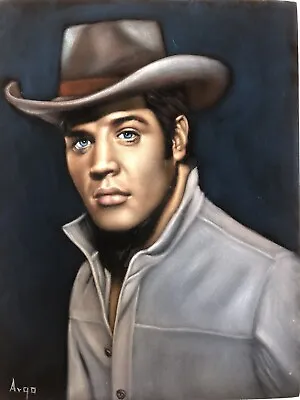 Young Elvis Presley Cowboy Black Velvet Original Oil Painting Handpainted Art • $175