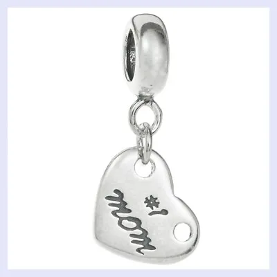 925 Sterling Silver Love You #1 Mom Dangle Heart Bead F/ European Charm Bracelet • $12.98