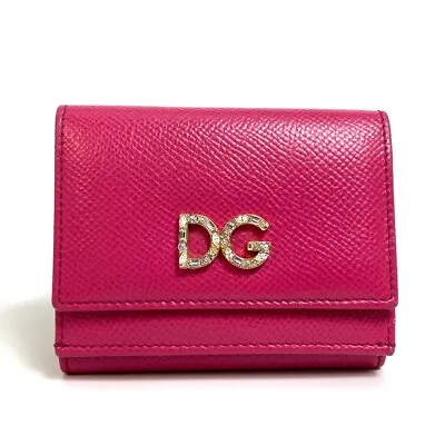 £222.54 • Buy DOLCE&GABBANA Dorgava DG Rhinestone Compact Wallet Trifold Wallet Leather Pink
