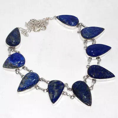 925 Silver Plated-Lapis Lazuli Ethnic Big Gemstone Necklace Jewelry 18  GW • $9.99